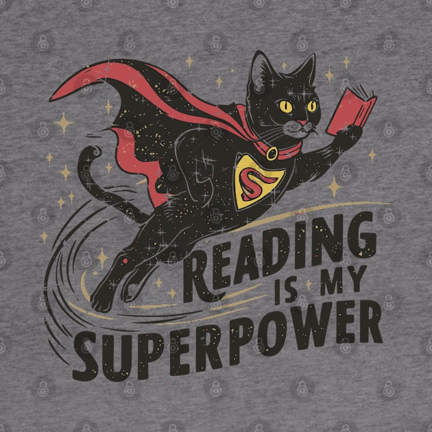 Reading is my Superpower | Cat | Book | Superhero by Ikibrai